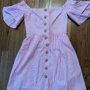 Crosby by Mollie Burch Pink striped off shoulder dress